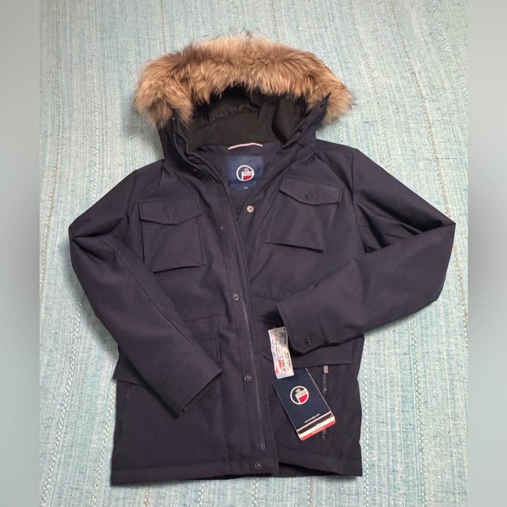 Rare Men's Navy Fulsap coat Jacket with real fur.
